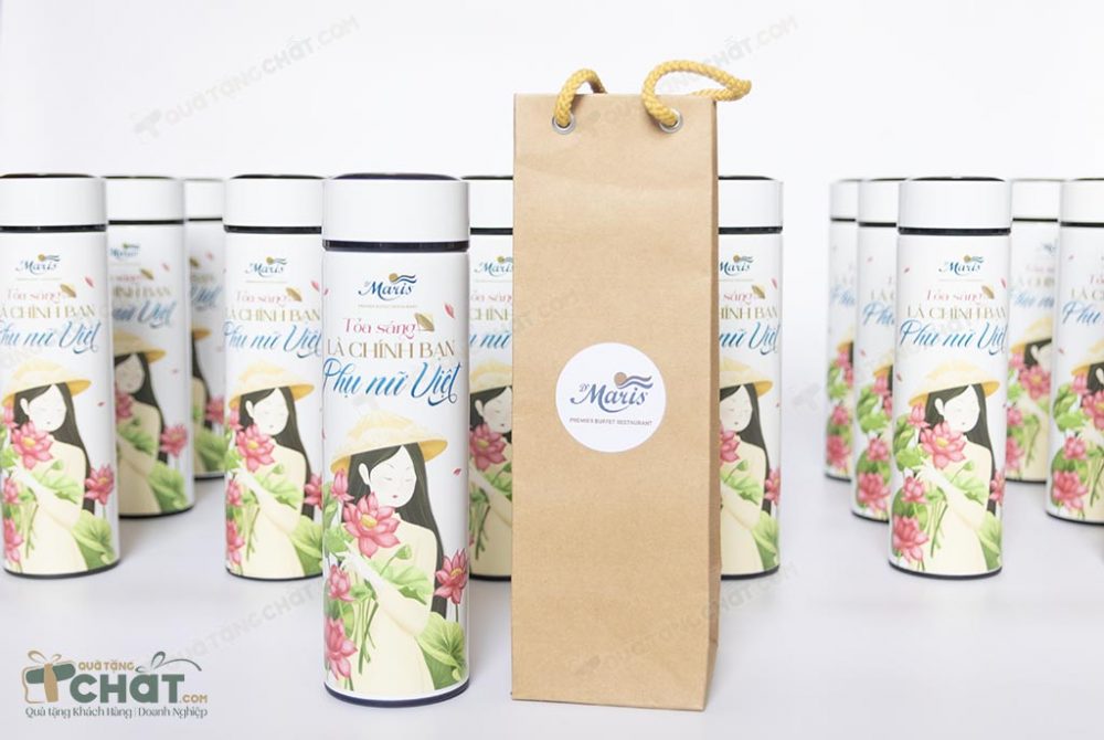 Quà tặng ly giữ nhiệt kèm túi xách cho doanh nghiệp D'maris